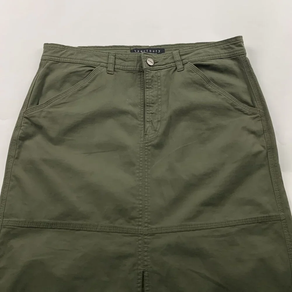 Sanctuary Dark Burnt Olive Canvas Split Front Triple Threat Maxi Skirt 29 New - Picture 2 of 6